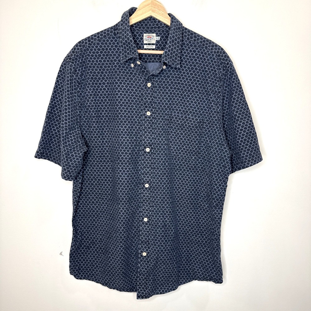 Faherty Organic Cotton Button Front Shirt Outdoors Short Sleeve Men's XL-T Tall